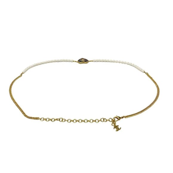 Auth CHANEL Gold White Navy Hardware Costume Pearl Belt - Picture 2 of 6